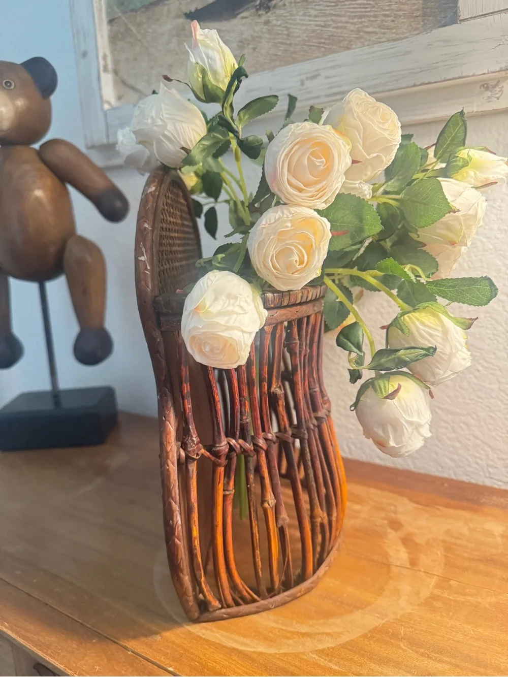 VINTAGE BAMBOO/ RATTAN WALL SCONCE PLANTER/BASKET